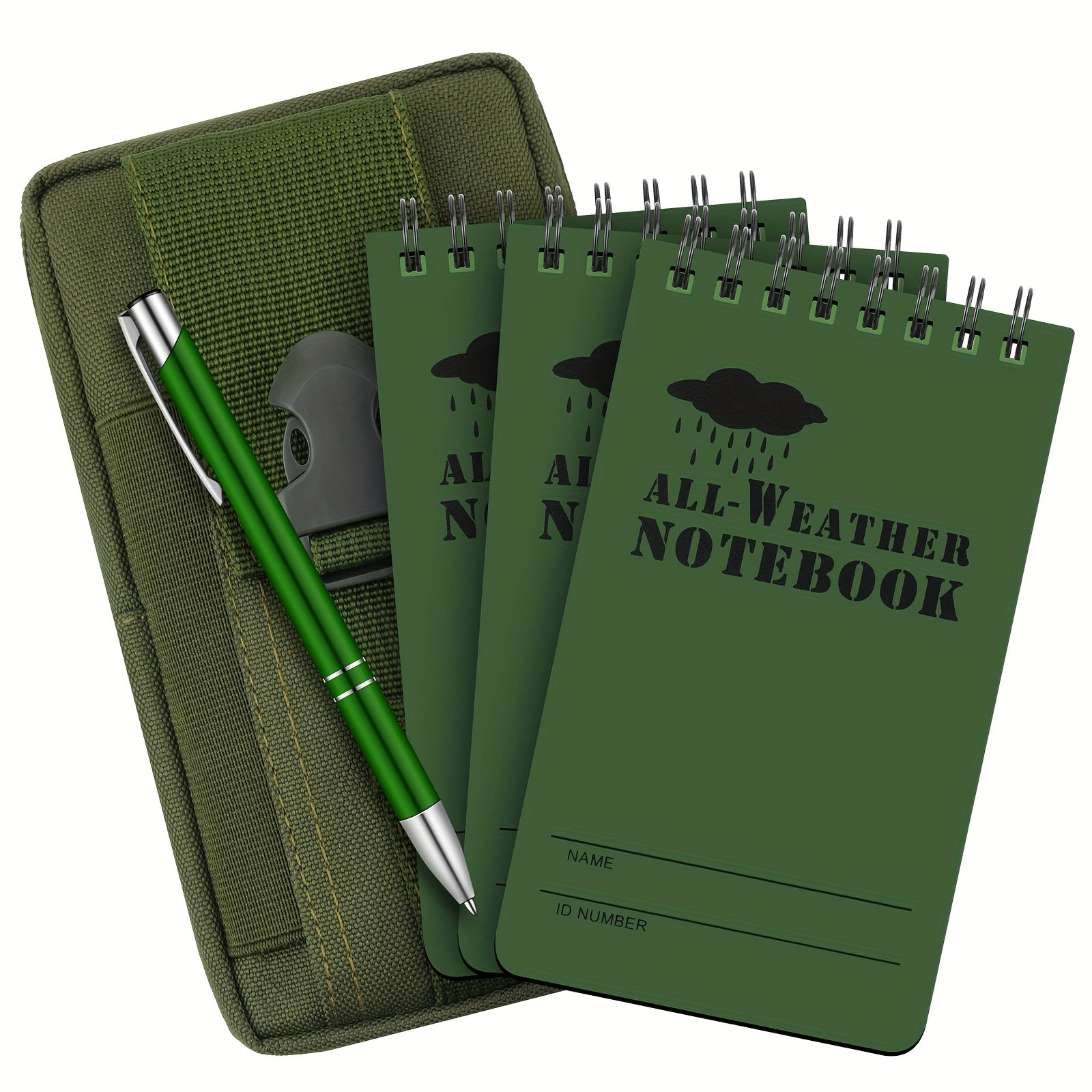 TEMU Waterproof Notebook And Pen Set 3 X 5 Inch Pocket Tactical Notebook With 1 Metal Weatherproof Pen And 1 Fabric Cover For Outdoor Activities