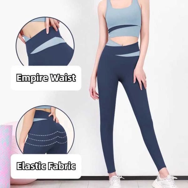 Women Yoga Pants Patchwork Cross Design Sports Running Leggings High Waist Hip Lift Gym Fiess Tights Workout Sportswear M llolg