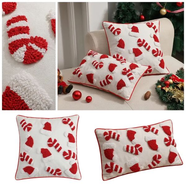 Christmas Classical Pillow Cover Tufted Decorative Cushion Case Red White Soft Pillowcase for Indoor Party 250103