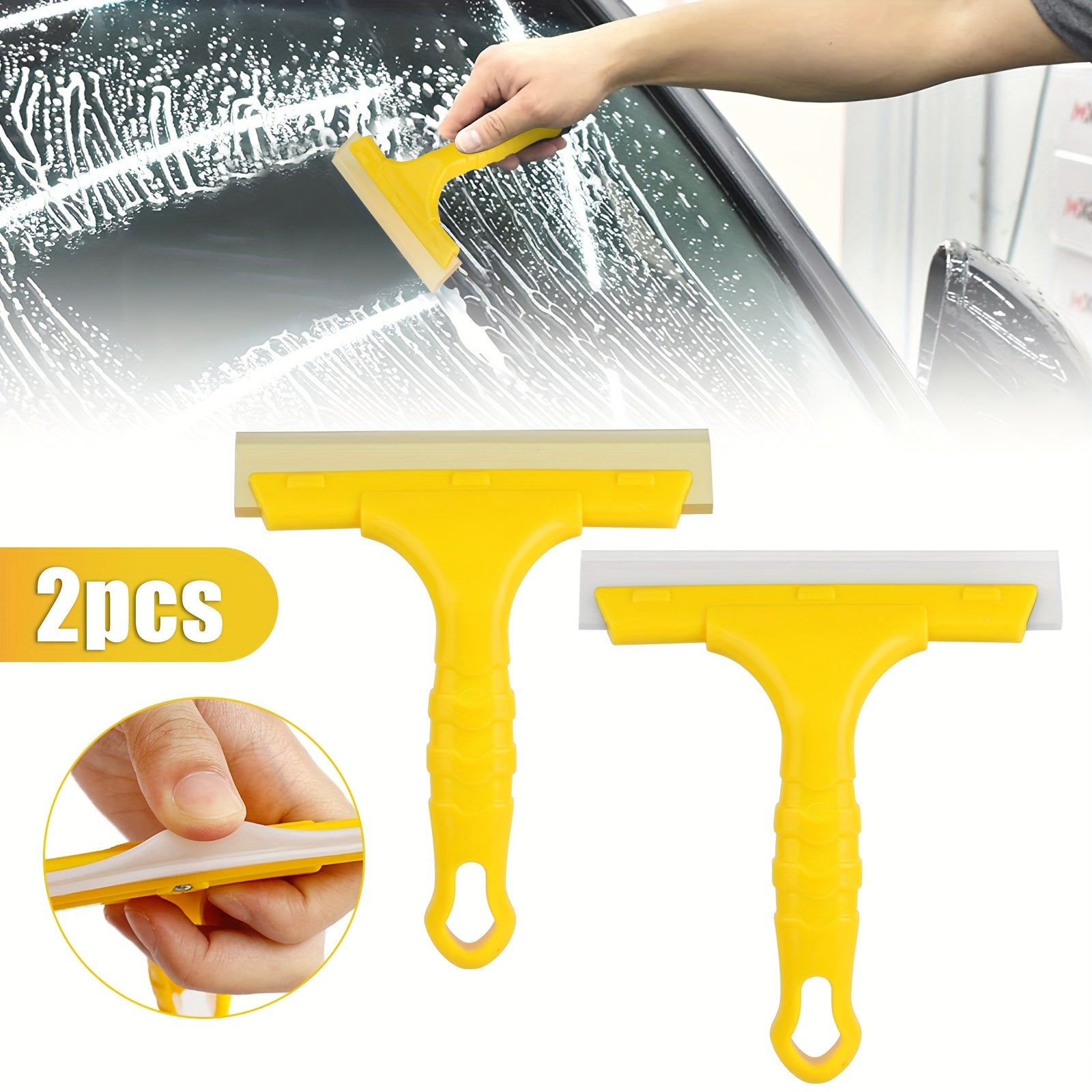 TEMU 2pcs Non-slip Glass Scraper, Double Layer Silicone Glass Wiper, Multi-functional Cleaning Tool, For Shower Windows, Car Windshies