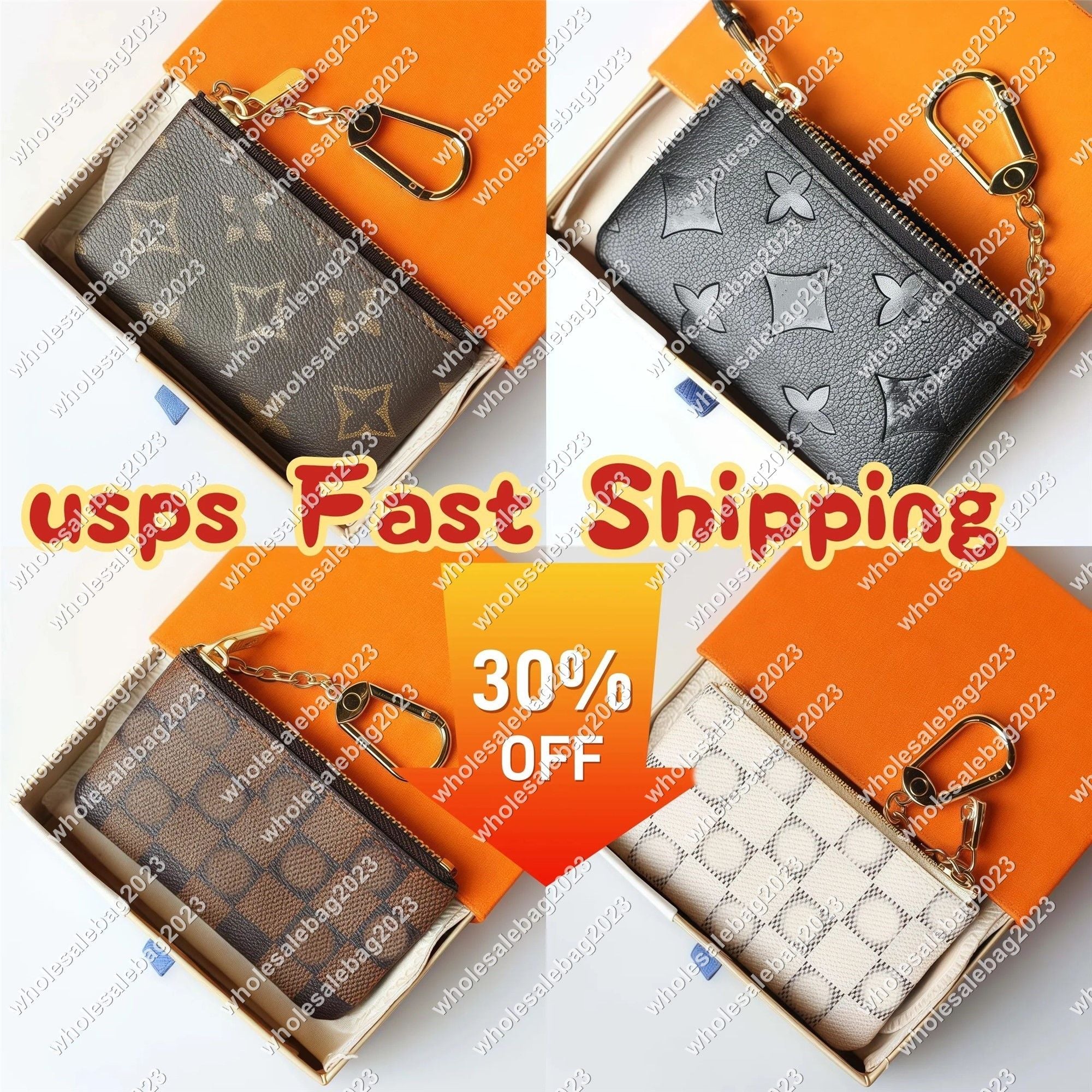 With box Key Pouch Leather Bag Holders Purse CLES Designer Fashion Womens Mens Key Ring Credit Card Holder Coin Purses Mini Wallet Charm Brown Canva