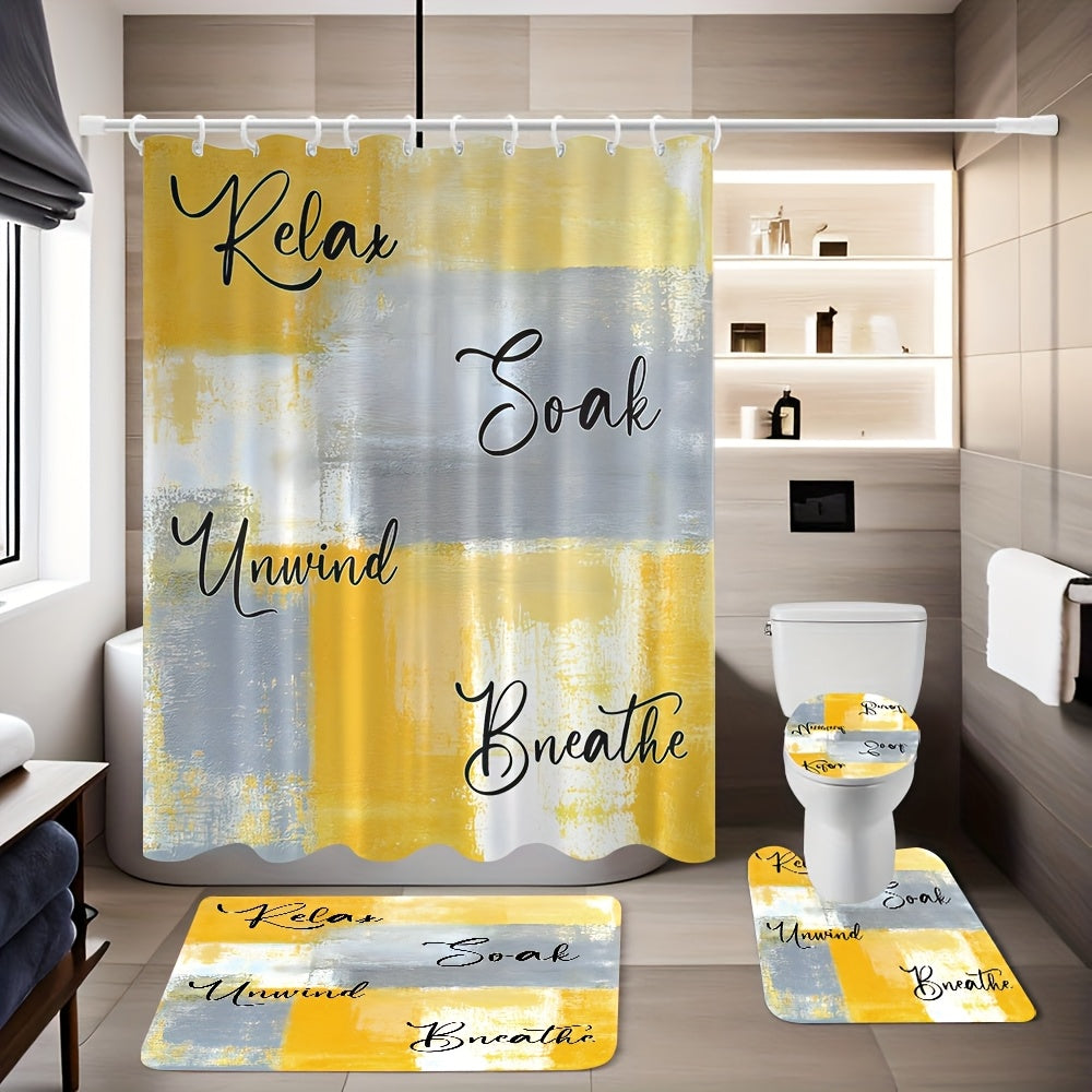 TEMU 4pcs Bathroom Toiletries Set Graffiti Print Pattern, Home Decor Elegant , Home Decor Shower Curtain, Complete 4pcs Toilet Mats, With Multiple
