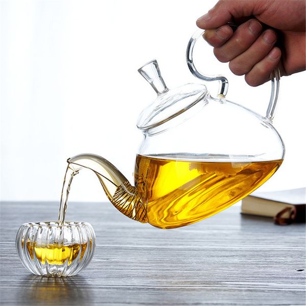 Transparent Heat Resistant Glass Pitcher Coffee Flower Tea Pot with Handle Large Blooming Teapot Hot Cold Kettle Juice Water Jug