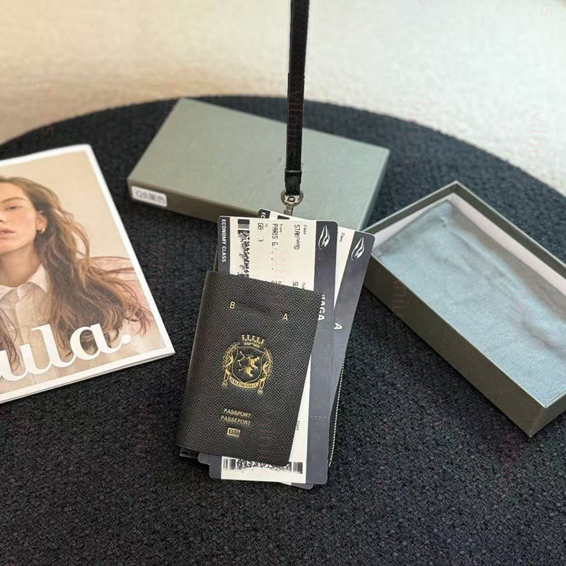 Designer Passport Holder Men&#039;s Passport Phone Holder Notebook Neck Lanyard Boarding Passport Protection Case Passport Long Wallet 1 Ticket In B