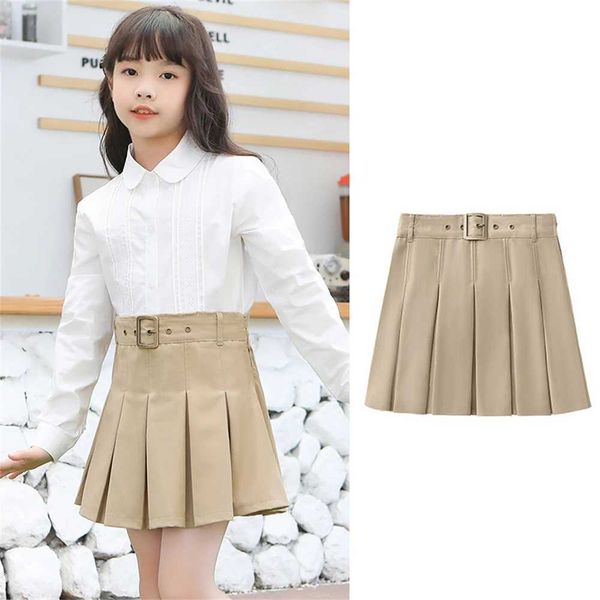 Fashion New Girls School Uniform Pleated Square Belt Scooter Skirt with Undershorts Kids Navy Kaki Skirt 3-16 Years Clothing W240801