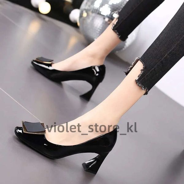Four Seasons New Soft Leather Not Tired Feet Thick With Shallow Mouth Single Shoes Female Korean Version Pointy Working Women&#039;s Shoes A