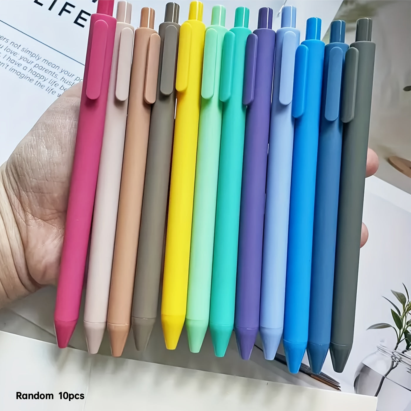 TEMU Set Of 10 Morandi Vintage Color Retractable Ballpoint Pens With 0.5mm Black Ink, Featuring A High Capacity And Writing Performance, Ideal For