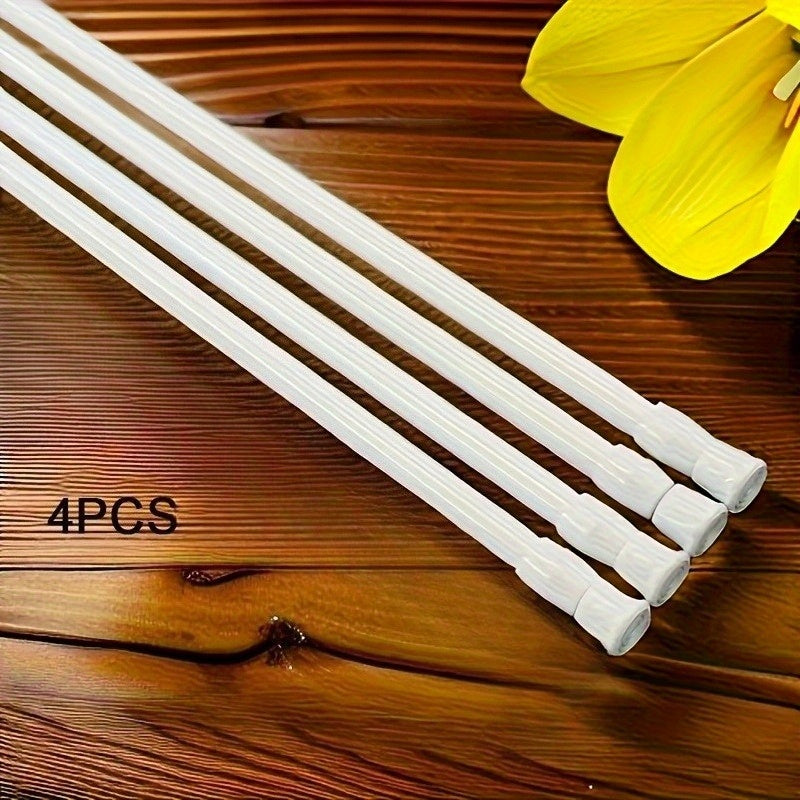 TEMU 4pcs Modern Adjustable Spring Tension Rods - Heavy-duty Plastic, No-drill Installation, Extendable For Curtains, Shower, Wardrobe, Window, Towel