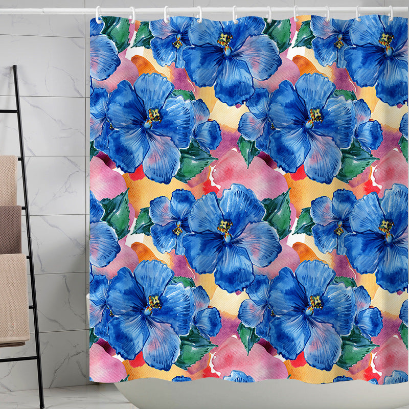 YL-37245 Tropical green leaf print shower curtain bathroom curtain waterproof and mildew proof partition curtain punch-free hanging curtain