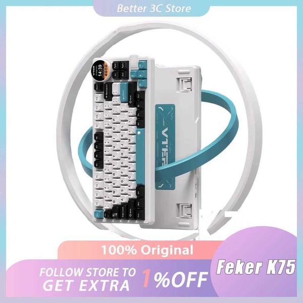 Keyboards Feker K75 83 Key Gaming Mechanical Keyboard Customization 3 Modes 2.4g Bluetooth Wireless Keyboard with Knob Screen Pbt Gaming Key