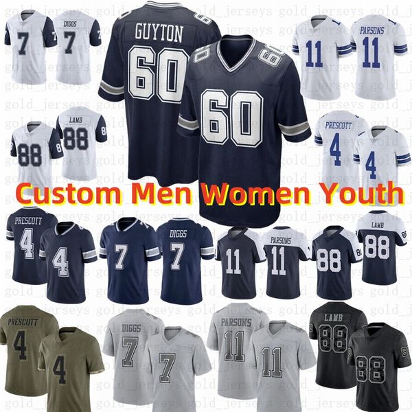 60 Tyler Guyton Lamb Football Jersey Tony Micah Parsons Dak Prescott Trevon Diggs stitched jerseys men women youth