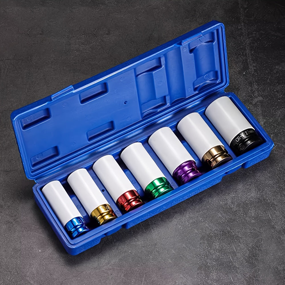 TEMU 1-2" Socket, 4pcs-7pcs Thin Wall Deep Impact Socket Set, Deep Non-marring Impact Socket Set For Tire Protection, Durable Plastic Sleeve Socket