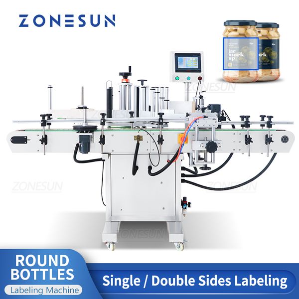 ZONESUN Industrial Equipment Label Applicator Automatic Labeling Machine Round Glass Plastic Bottle Jar Vial Packaging Production ZS-TB260S