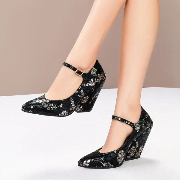 Autumn New 2024 Retro Print Designer High Heels Women&#039;s Pointed Toe Comfortable Party Dress Wedge Sandals for Women b8e7