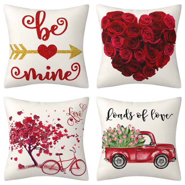 Valentine&#039;s Day Pillow&Pillowcase Linen Truck Love Balloon Bicycle Decorative Cushion Cushion