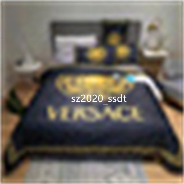 Luxury khaki designer bedding set, equipped with a honeycomb printed down duvet cover, bed sheet, and fashionable pillowcase four piece set-a