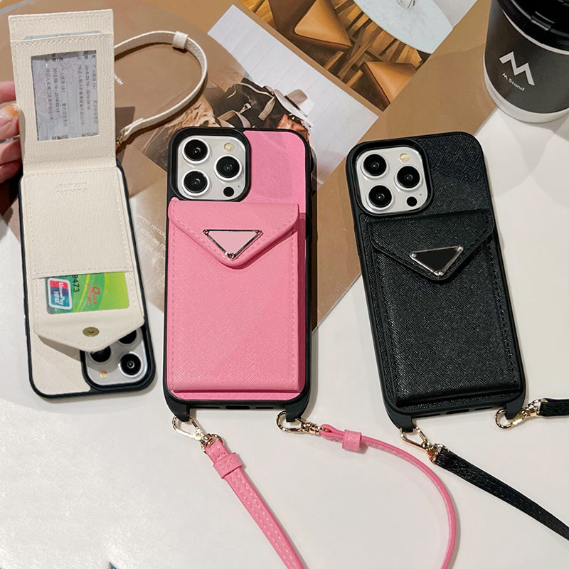 Phone Designer Crossbody Wallet for Apple iPhone Pro Max 14 13 12 15 PLUS 16 Plus Case Brand Card Holder Lanyard Handbag Cover