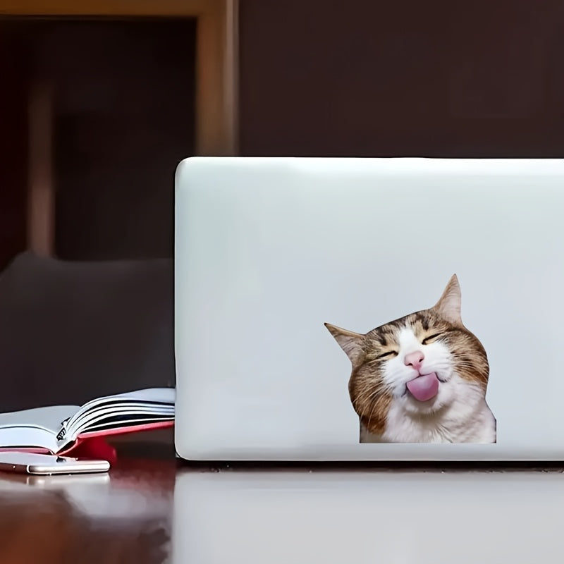 TEMU Set Of 2 " Sticker With Tongue Out - Self-adhesive For Vehicles, Computers, Bags, Skateboards - Sleek Finish, Long-lasting Cartoon Style, Ideal