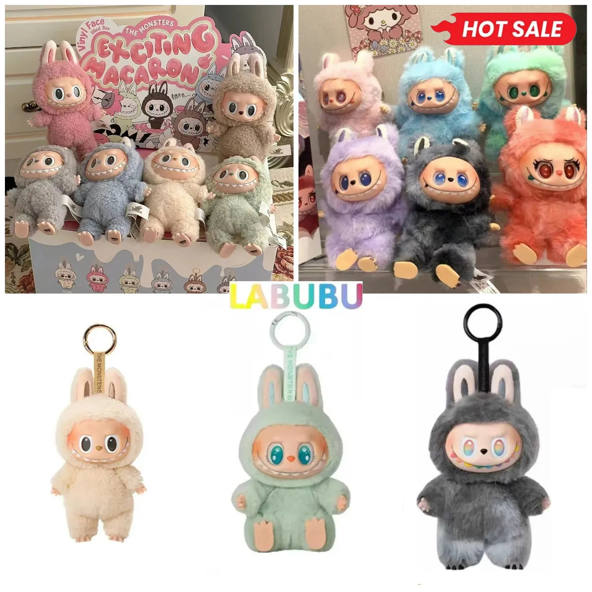 New Labubu keychain dolls bag designer keychain plush doll Macaroon action character doll Hot Sale Anime Figure plush key chain Cute Monster Key cha