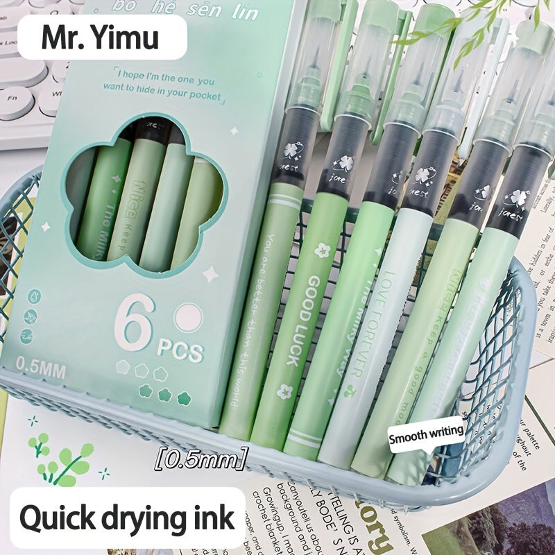 TEMU 6 Pack Mint Green Gel Ink Rollerball Pens, 0.5mm Medium Point, Quick Drying Smooth Writing Office & Student Pens