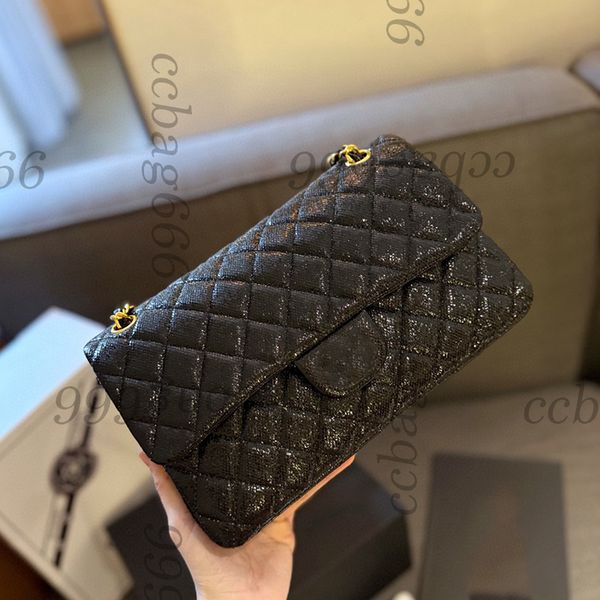 Glitter Metallic Grained Calfskin cf Shoulder Bags Women Designer outdoor Purse Gold-Silver Matelasse Chain Crossbody Handbag Classic Double
