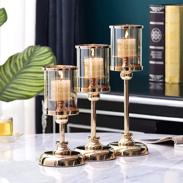 Candle Holders Glass Candlestick For Wedding Christmas Bar Table Decoration Nordic Metal Vintage Candles Stick Home Decor 241121