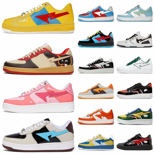 Calfskin Bapestaas Skateboarding SK8 Stas Designer Casual Shoes Dhagtes Womens Mens Low Camouflage Patent Trainers Platform Shark Face Outdo