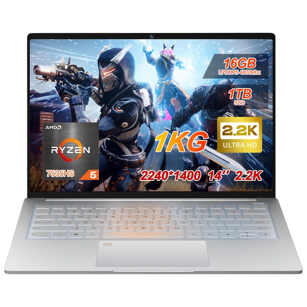 Ninkear S14 Laptop 14 Inch 2.2K Screen AMD Ryzen 5 7535HS 16GB DDR5 1TB SSD 1kg Weight 60Wh Battery WIFI 6 Fingerprint U