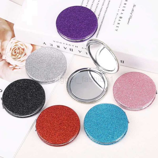 1pc Portable Glitter Round Makeup Mirror Hand Pocket Folding Cosmetic Mirror Double Face Make Up MirrorXJ240813