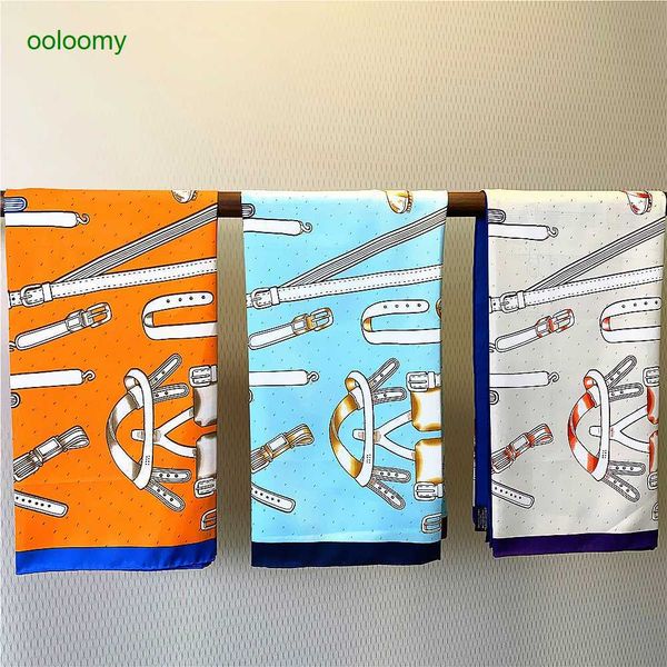 Hemres Designer Scarves New 90cm Pure Hand Curled Belt Chain Women&#039;s Gift Twill Square Scarf