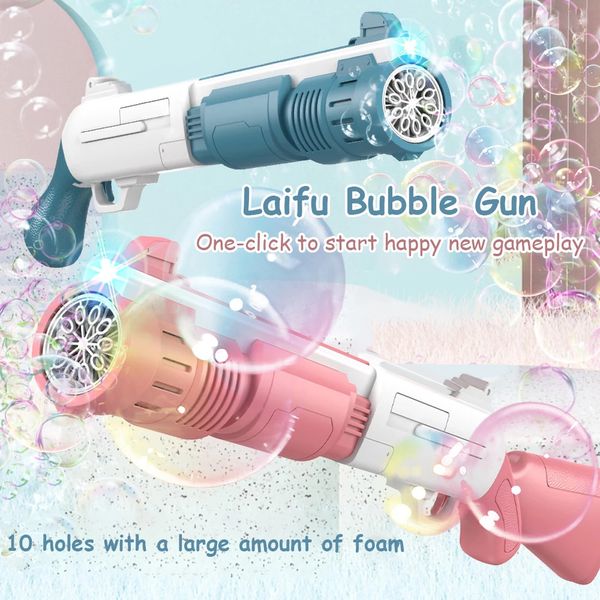Novelty Games 10 Holes Electric Rifle Gatg Gun hine Soap Bubbles Magic Bubble Bathroom Outdoor Toys For Children 221010