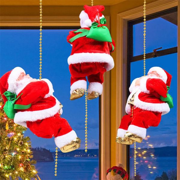Electric Santa Claus climbing rope ladder Santa Claus music toys with music Christmas tree home decoration gifts for boys and girls 241202