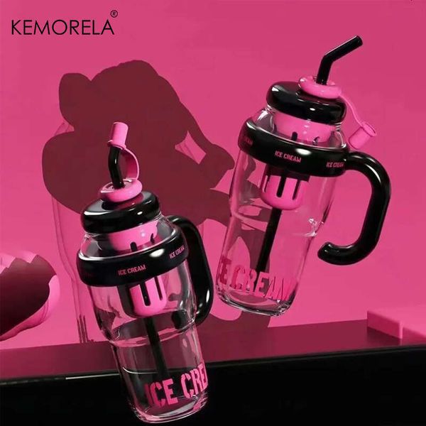 1200ml Sport Water With Infuser Straw Cover Handle Cute Plastic Ice Coffee Milk Tea Juice Gym Travel Drink Bottle Jug