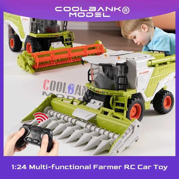 New 1-24 farm grain harvester model Lighting-spray multi-function farmer RC car toy Wheat-corn harvester Childrens gift CL240902
