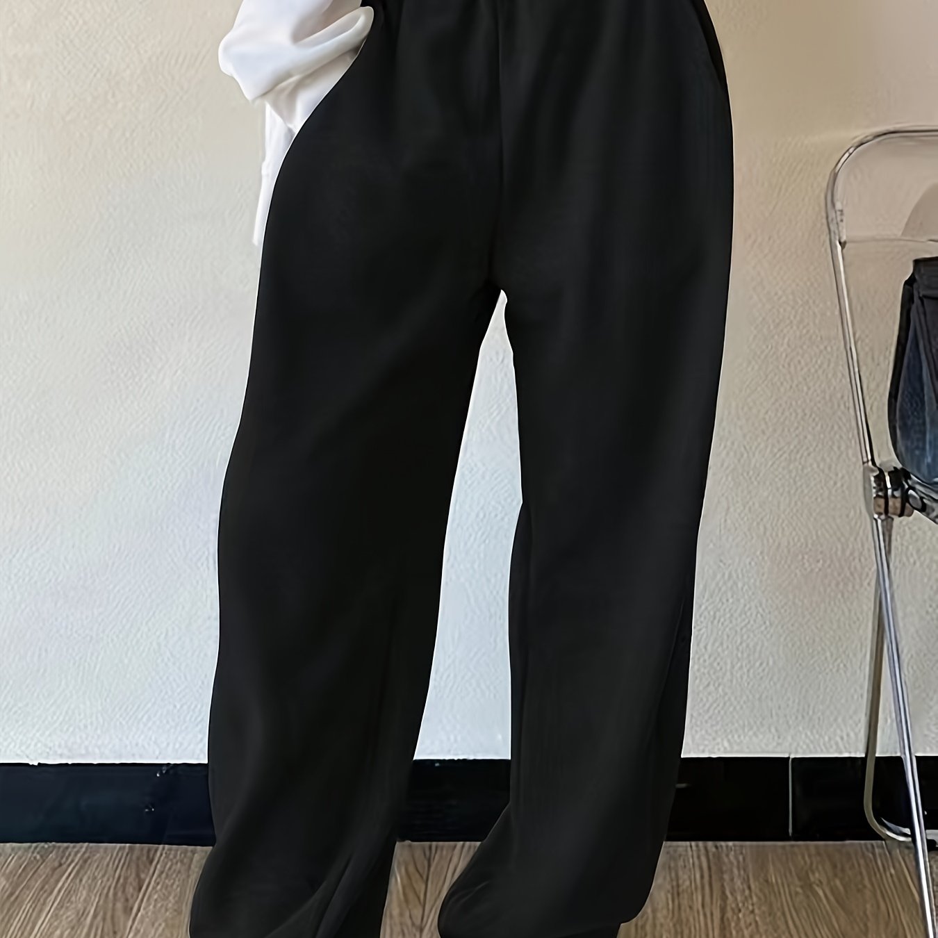 TEMU Women's Casual Loose-fit Solid Color Pants - Machine Washable Winter Trousers For Autumn & Winter, Comfortable Casual Attire, Winter Pants, Soft