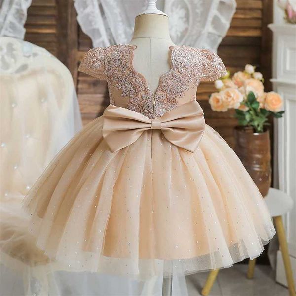 2023 Summer Sequin Big Bow Baby Girl Dress 1st Birthday Par Wedding Dress For Girl Palace Princess Evening Dresses Kid ClothesXJ250108
