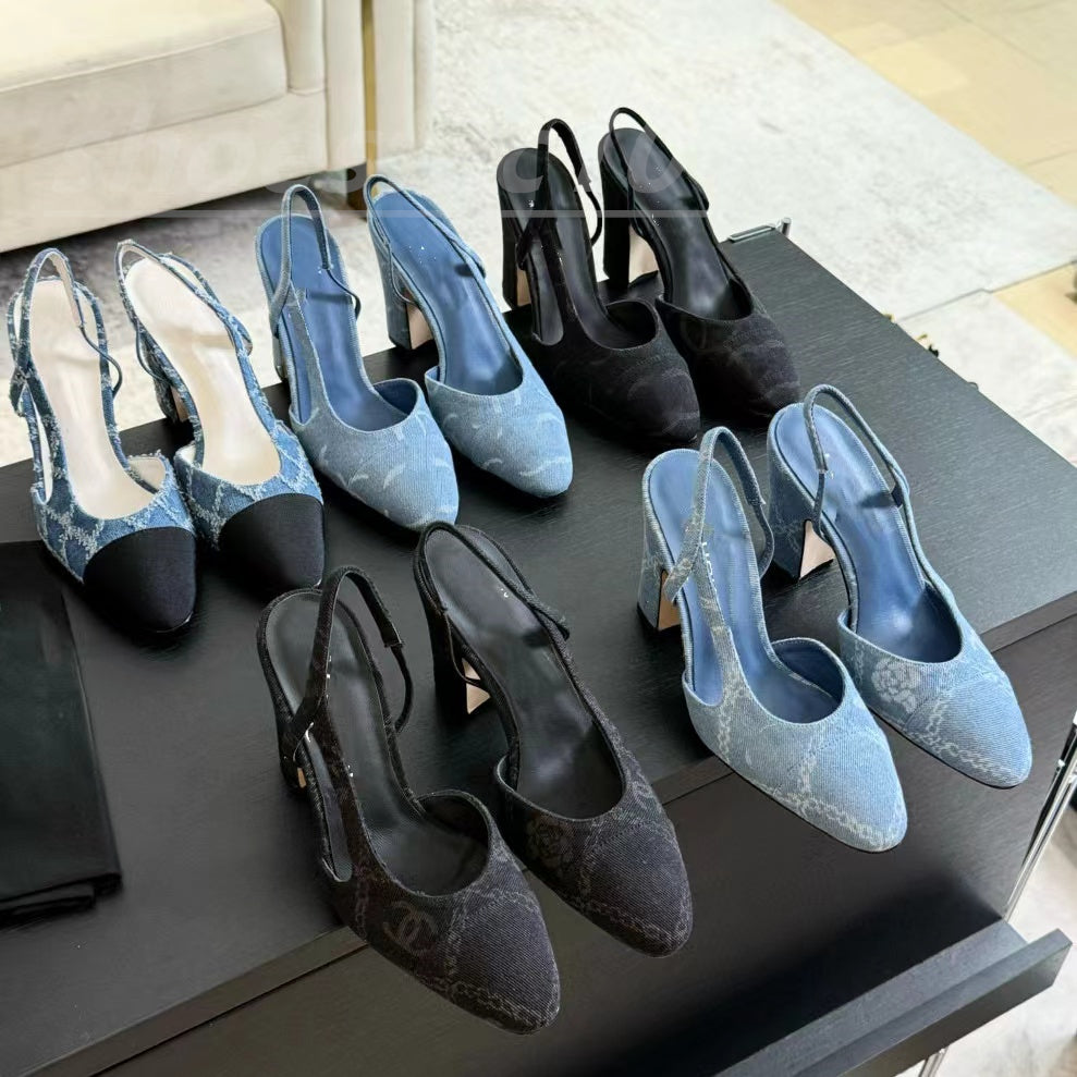 New Platform designer sandals Classic High Quality Leather sole 9cm Womens wedding dress shoes summer thick heels round head slides 100% cowhide lar