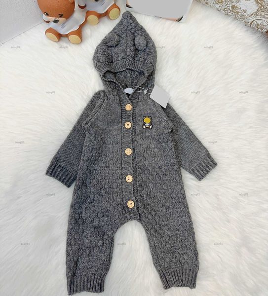 Brand hooded toddler jumpsuits Winter new born baby clothes Size 59-90 knitting Single row buckle infant bodysuit