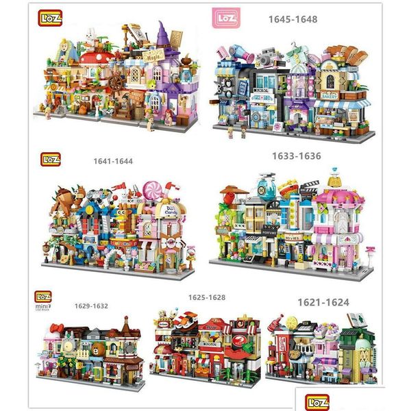 4 Blocks Pieces-Set Loz Street Mini Block Childrens Architectural Toys Girl Puzzle Holiday Gift 1621-1624-1625-1628 1629-1632 1633-16 Dhxdq
