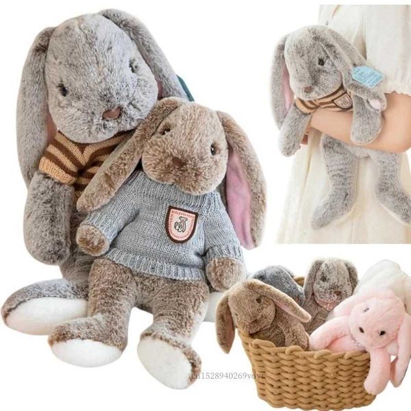 Plush Dolls Cute Big Ear Bunny Plush Doll Cartoon Stuffed Animals Rabbit Wear Sweater Soft Baby Accompany Sleeping Pillow Girl Birthday Gift