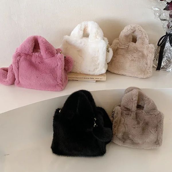 faux fur womens shoulder bag solid color soft plush womens cross body bag simple fluffy handbag womens fur handbag wallet 241018