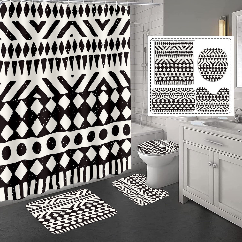 YL-37320 Hot selling special shower curtain manufacturer Bomi digital printed polyester shower curtain non-slip floor mat set