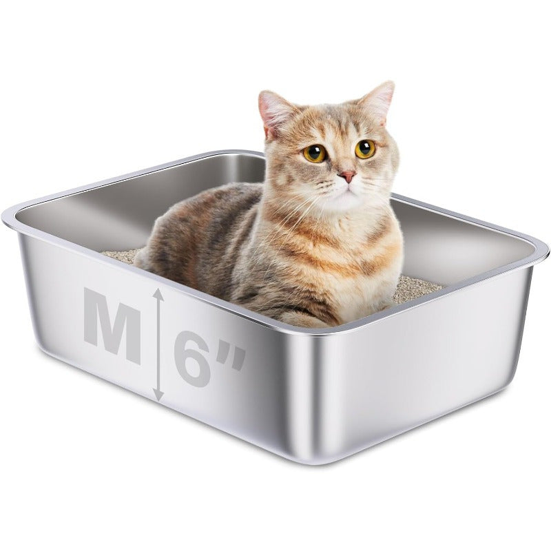 TEMU Large Heavy-duty Stainless Steel Cat Litter Box - 18"x14"x6" (height) Heavy-duty Metal Litter Tray, Easy-, Low-maintenance Large Cat Pan For