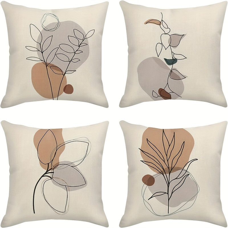 TEMU 4pcs, Boho Abstract Plant Olive Leaves Decorative Throw Pillow Covers Bohemian Geometry Line Pillowcase Decoration, Minimalist Modern Art