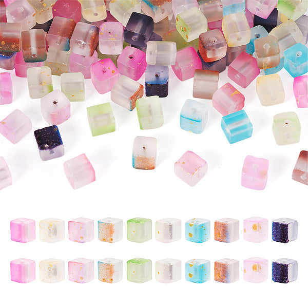 100 pz 10 colori perline di vetro smerigliato con polvere glitterata dorata