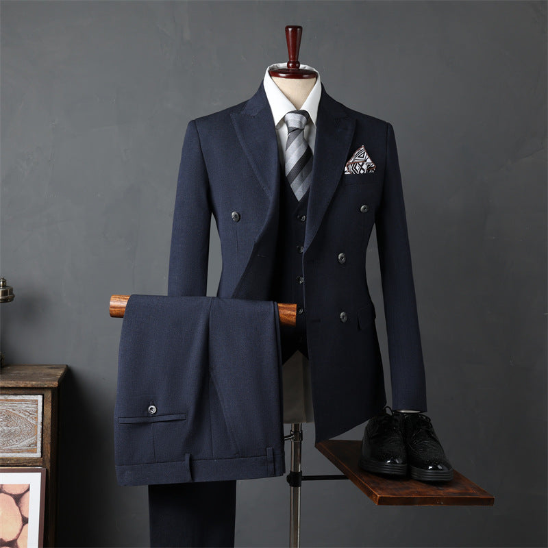 K715 Men&#039;s Three-Piece Suit for Business Banquets - Elegant Groomsmen Attire