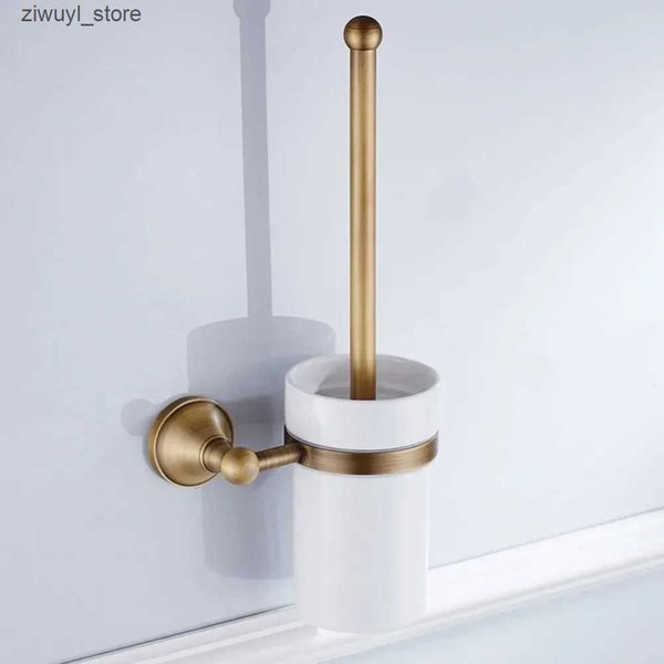 Toothbrush Holders European luxury antique bronze toilet brush holder wall mounted brass bathroom accessory L240910