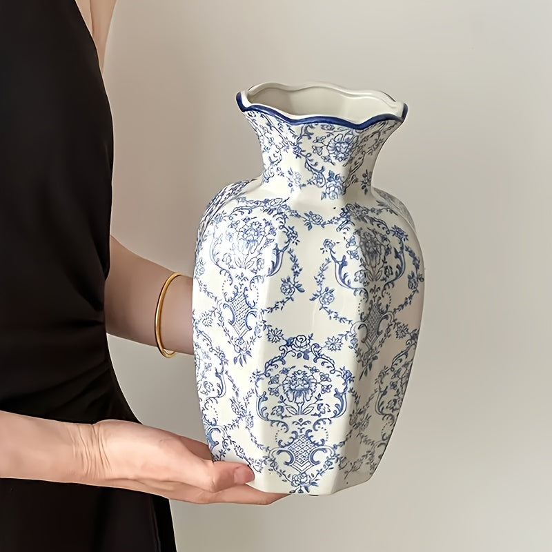 TEMU Blue And White Ceramic Vase Suitable For All , Styles: Vintage Blue And White Ceramic Vase Or Hand-painted Decorative Vase. Centerpieces On