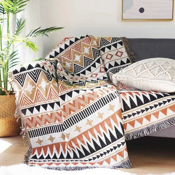 Nordic Style Boho Throw Blanket Knitted Tassel Sofa Bed and Chair Blanket Geometric Pattern Sofa Cover Colorful Home Decoration blanket X240