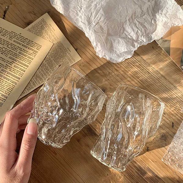 Ins style textured glass twisted cup thick irregular water cup juice breakfast cup embossed milk cup beverage Utensil cute Y250118